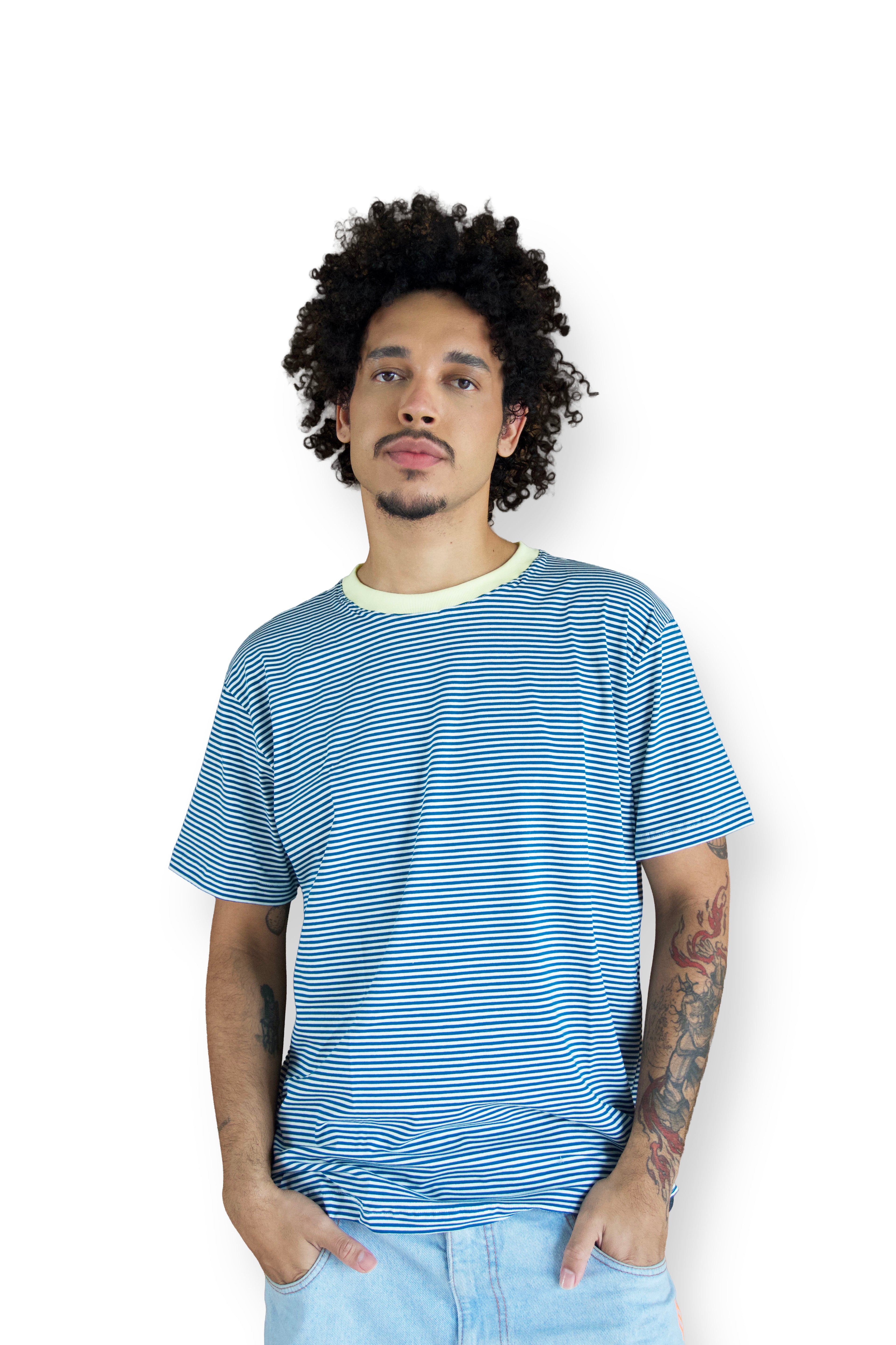 Camiseta Listrada Gola Verde