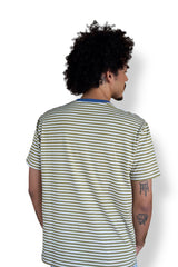 Camiseta Listrada Verde gola Azul