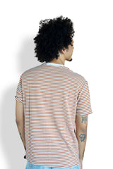 Camiseta Listrada Marrom Gola Branca